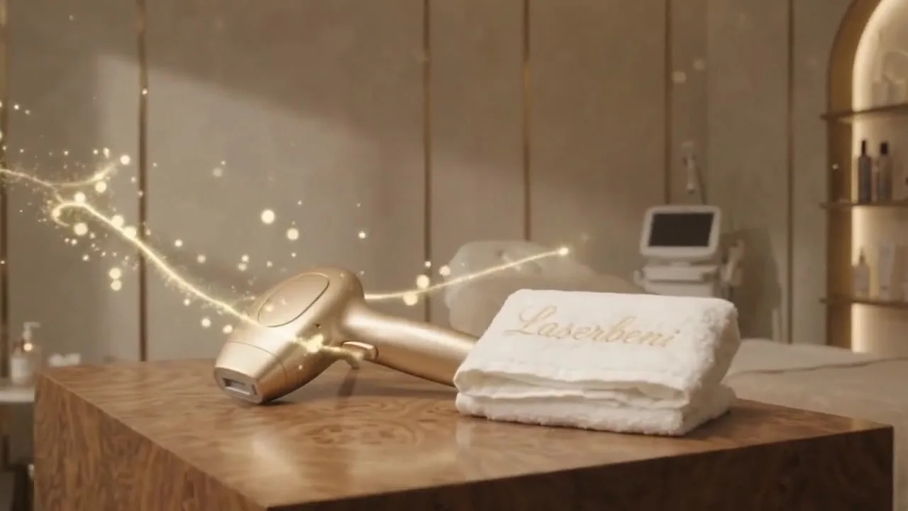 Das Laser Handgerät und ein Laserbeni Handtuch im Behandlungsraum